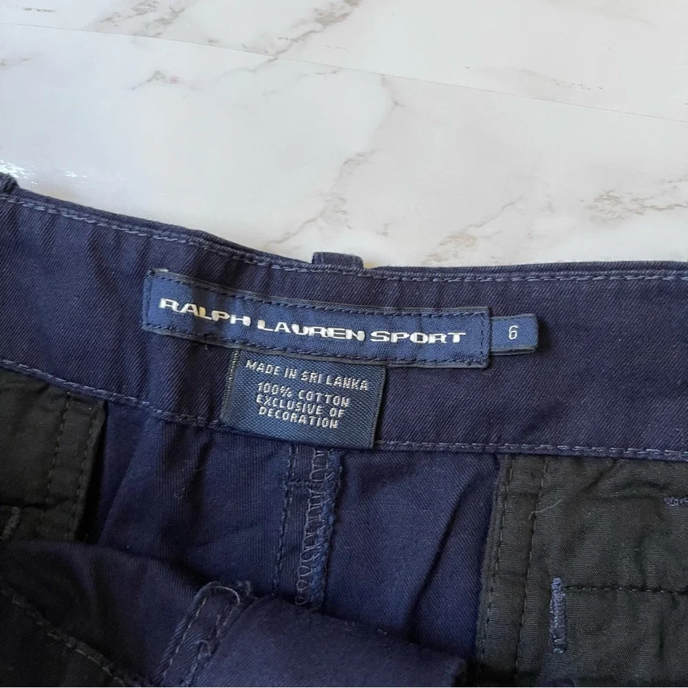 Polo Ralph Lauren Chino Navy Blue Shorts Embroidered Logo All Over Size 6 - Picture 2 of 2